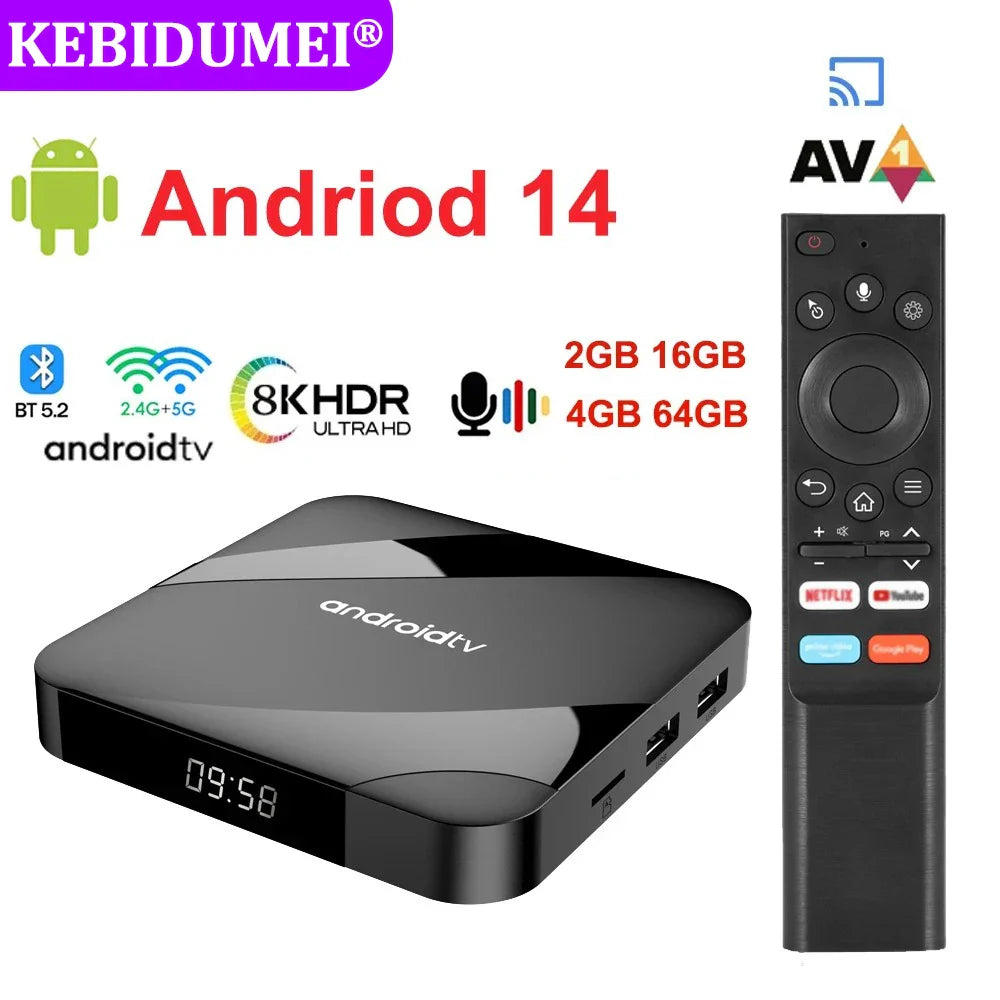 Android 14 8K 4K Smart TV Box, Dual WiFi, Bluetooth 5.2