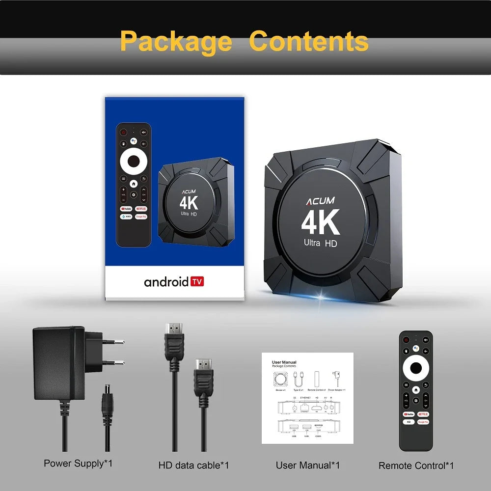 Android 14 4K Smart TV Box, Voice Remote, Dual-Band WiFi