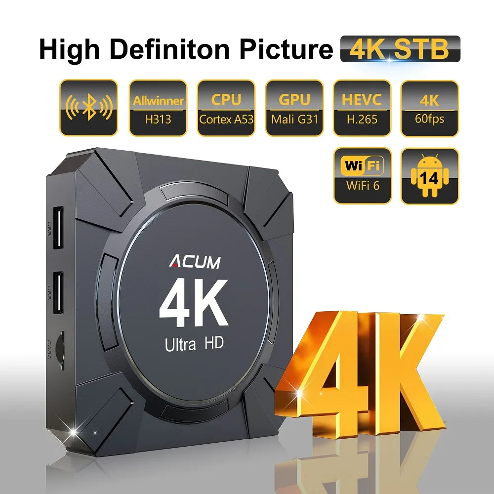 Android 14 4K Smart TV Box, Voice Remote, Dual-Band WiFi