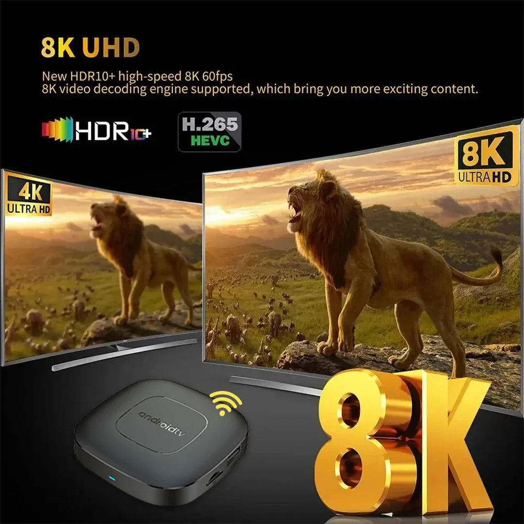 Next-Gen Android 14.0 Smart TV Box: 8K HDR10, Dual-Band WiFi, Voice Remote